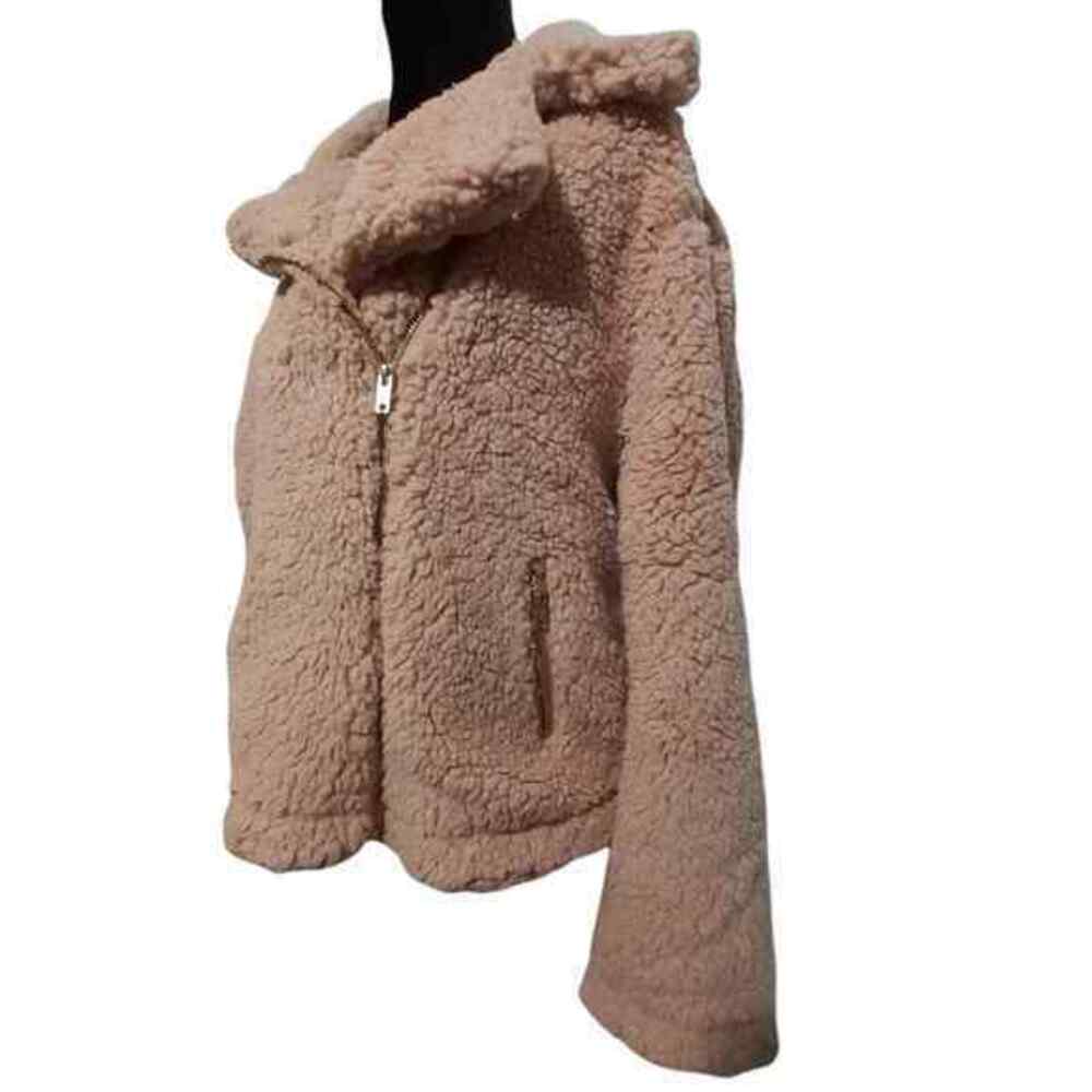 NEW Pink Teddy Jacket Coat Size Large Biker‎ Moto Furry Sherpa by SILVER JEANS